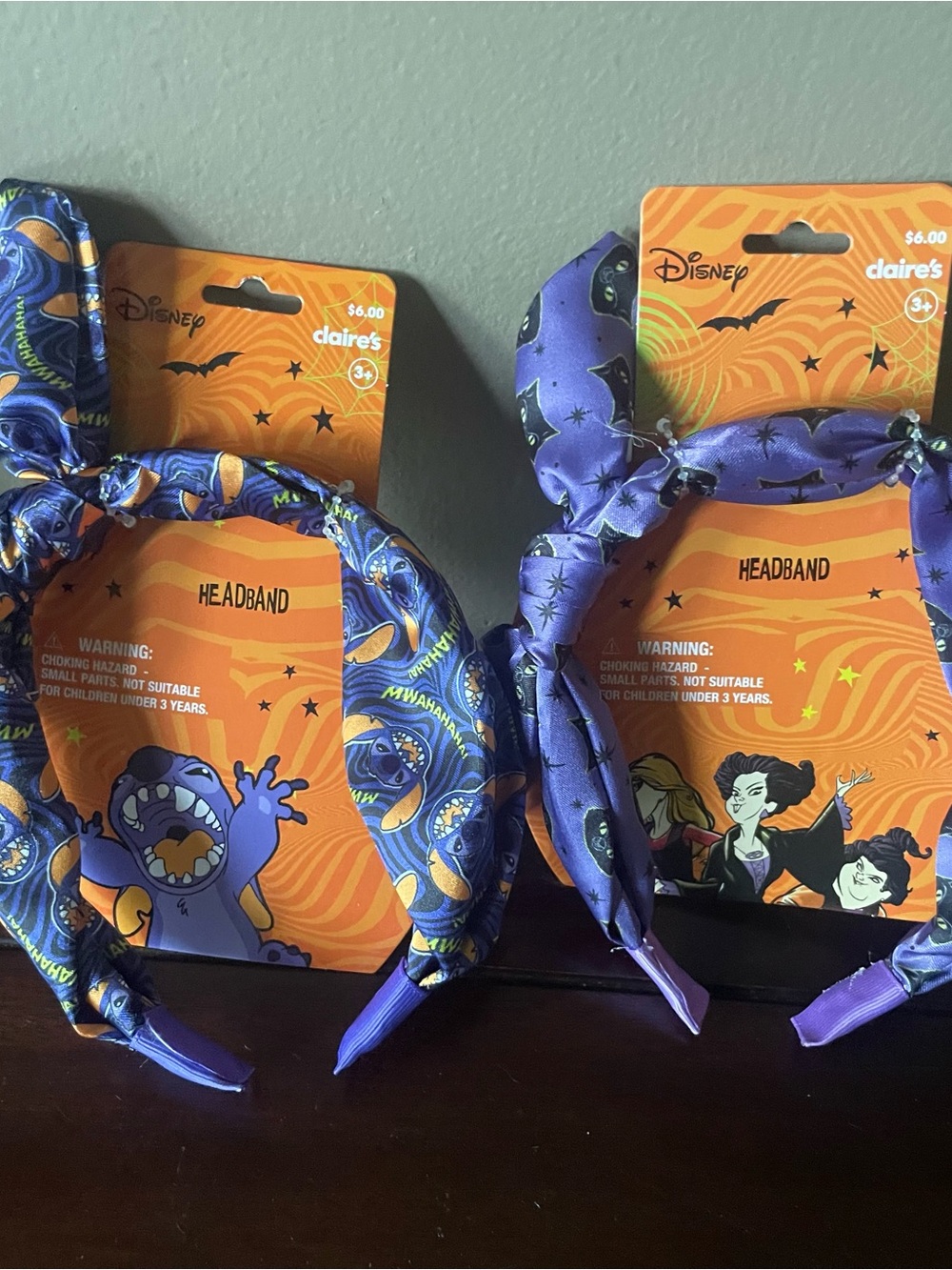 Claire's set 2 Halloween Disney girls head hair bands Stitch Hocus Pocus NEW
